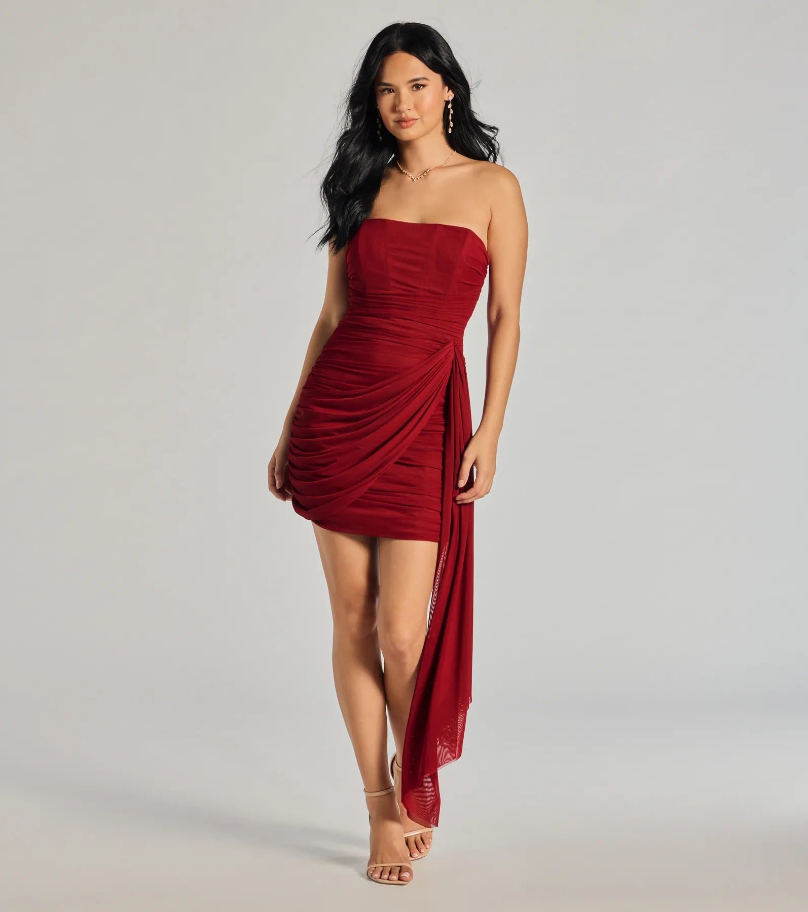 05001-2605_1_RED_KaiyaStraplessBodyconRuchedMeshMiniDress.jpg
